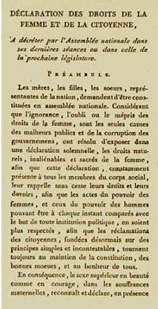 Image du préambule de la Déclaration des Droits de la Femme et de la Citoyenne